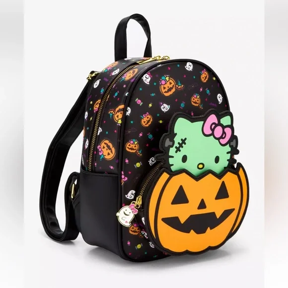 Her Universe Hello Kitty Zombie Pumpkin Glow-In-The-Dark Mini Backpack - Picture 3 of 10
